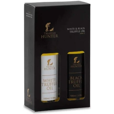 Afbeelding van Witte en Zwarte truffel selectie 2 X 100ML ambachelijk gemaakt met echte truffels in geschenkset verpakking