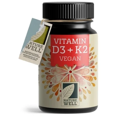 Afbeelding van vitamine D3 K2 veganistisch, 180 tabletten met 5000 IE + 200 mcg K2, D3, hooggedoseerd en voorraadverpakking, laboratorium getest certificaat, zonder ongewenste