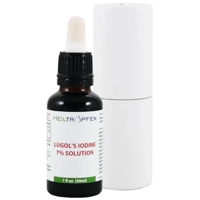 Afbeelding van Lugols jodiumoplossing 7% 30 ml 21% vloeibare formulering Ingrediënten van farmaceutische kwaliteit 7 procent elementair jodium en 14% kaliumjodide oplossing Heiltropfen®