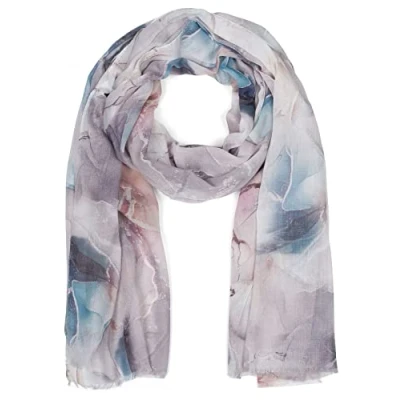 Afbeelding van styleBREAKER Damessjaal met elegant marmerpatroon en korte franjes, luchtige sjaal in pastelkleuren, stola 01016219, Kleur:Blauw