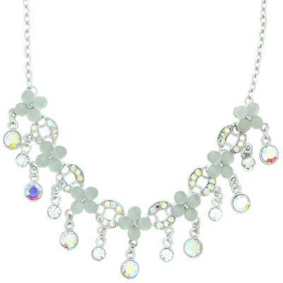 Afbeelding van Behave Zilverkleurige ketting met bloemetjes en steentjes