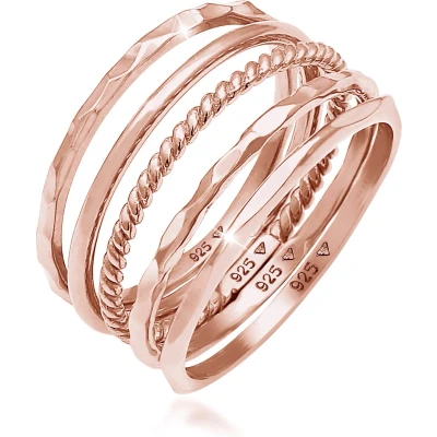 Afbeelding van Elli 5 PACK Basic Ring Rose goldcoloured, Dames, Maat: 66, gold coloured