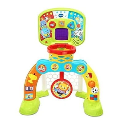 Afbeelding van VTech Basket Gol sportcentrum, voetbaldoel, basketbalkorf en doelschijf, geniet van spelen, speciale effecten interactieve antwoorden, inclusief drie ballen, led markering