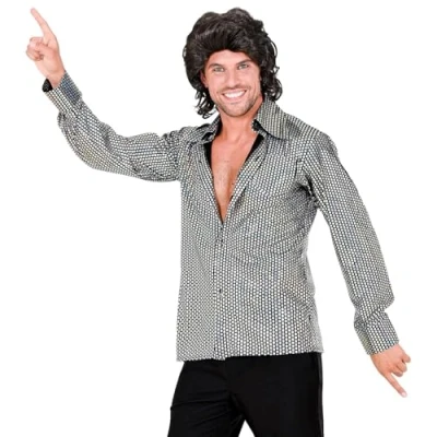 Afbeelding van Widmann Jaren 80 &amp; 90 Kostuum 70s Swingende Discobal Shirt Man Zilver Small / Medium Carnavalskleding Verkleedkleding