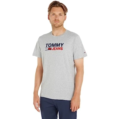 Afbeelding van Tommy Jeans LOGO TEE Tshirt print, Heren, Maat: XS, Light grey