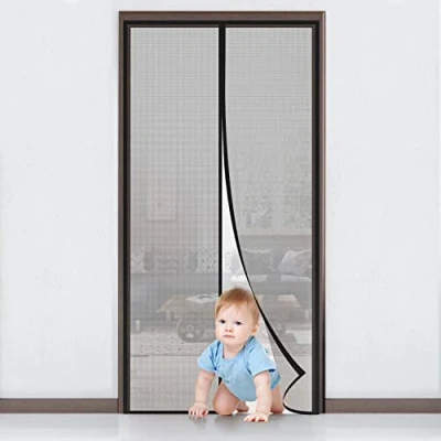 Afbeelding van MYCARBON Vliegengaas voor deur, raam, magnetisch, 110 x 210 cm, automatische sluiting, ultradun, gordijn, vliegengaas, buiten, anti vliegen, installatie zonder boren, met plakstrips, zwart