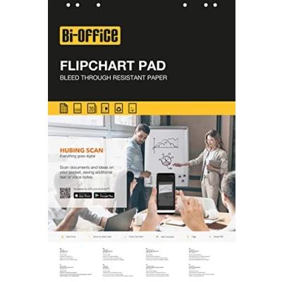 Afbeelding van Bi Office Flipoverpapier, Geruit Papier 60 gr/m2, Blok met 20 Vellen, 650x980 mm, Pak van 5 blokken