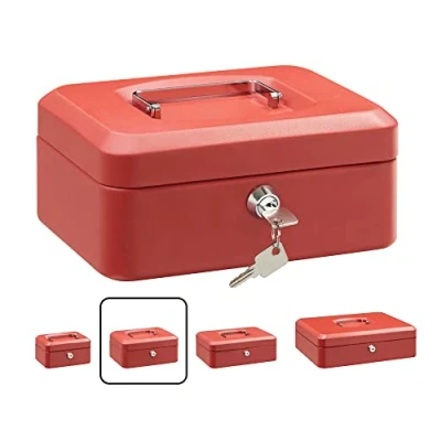 Afbeelding van ARREGUI Elegant C9224 Stalen Geldkistje Geldkist 20 cm Breed Afsluitbaar Geldkluisje met Legbord Sleutel en Inzet voor Munten Kassa Rood