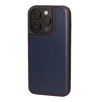 Afbeelding van TORRO Case Compatibel met iPhone 15 Pro Premium lederen hoes Marineblauw