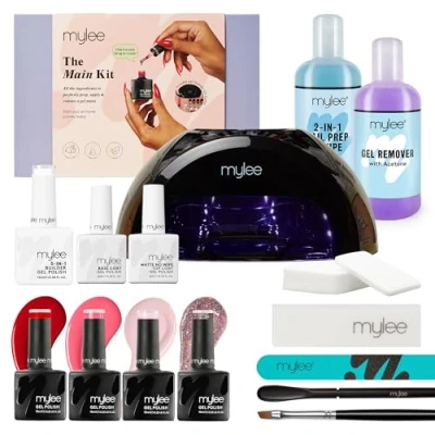 Afbeelding van Mylee Hoofdset, professionele nagelkunstgelnagellakset, inclusief: Grande LED nagellamp, top en basislaag, 4x gellakkleuren, 5 in 1 builder gel, prep &amp; wipe gelverwijderaar,