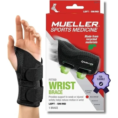 Afbeelding van Mueller Greenline Fitted Wrist Brace, polsbrace, zwart, maat S/M links
