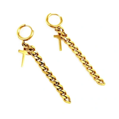 Afbeelding van Dottilove Oorbellen Dames Heren RVS Gold Plated Oorringen met Ketting Kruis