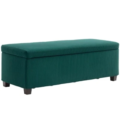 Afbeelding van HOMCOM Opbergbank, 84 l, zitzak, woonkamer, bedpunt, opbergdoos, voetensteun van corduroy, met deksel, voor slaapkamer, entree, 112 x 42 40 cm, groen