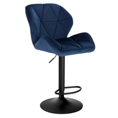 Afbeelding van WOLTU barkruk barstoel bistrokruk designer kruk met rugleuning, in hoogte verstelbaar, draaibaar, fluweel staal, blauw