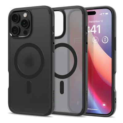 Afbeelding van Spigen Ultra Hybrid MagFit Hoesje Geschikt voor Apple iPhone 16 Pro Max Compatibel met MagSafe Back Cover Frost Zwart