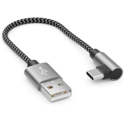 Afbeelding van deleyCON 0,15m USB A naar C Kabel Stekker 90 Schuin Korte 15cm Oplaadkabel voor iPhone 15 16 Pro Max Samsung S24 S23 S22 Pixel iPad MacBook Air Tablets Switch PS5