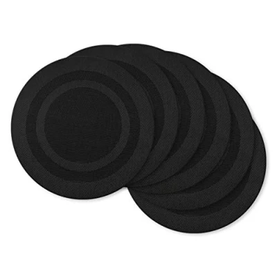 Afbeelding van DII Geweven Binnen Buiten, Polyvinylchloride, Zwart, Ronde Placemat Set, 13.7&quot;