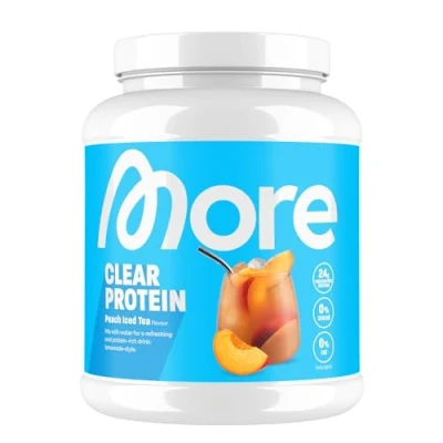 Afbeelding van MORE Clear Protein Wei Isolaat Poeder, Peach Iced Tea, 600 g, 20 Porties Lactosevrij Poeder voor Spieropbouw en Herstel, Gemaakt in Duitsland