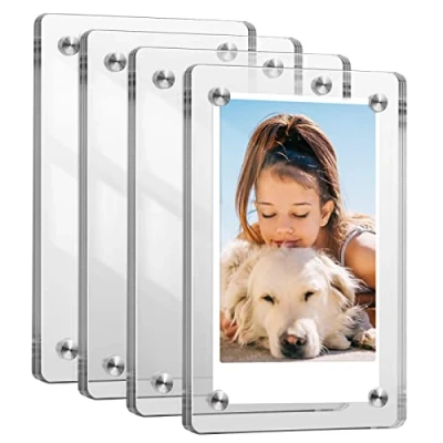 Afbeelding van Fintie 4 stuks acryl magnetische fotolijst voor foto&#039;s van 7,6 cm, dubbelzijdige koelkast, Fujifilm Instax Mini 12 11 40 EVO Liplay Link 2 foto, Polaroid instant transparant