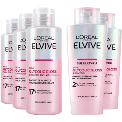 Afbeelding van L&#039;Oréal Elvive Glycolic Gloss Shampoo 3 x 200 ml&amp;Conditioner 2 ml Pakket