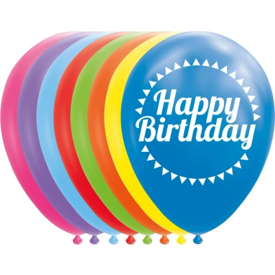 Afbeelding van Globos Ballonnen Happy Birthday Mix Kleuren 30cm, 8st.