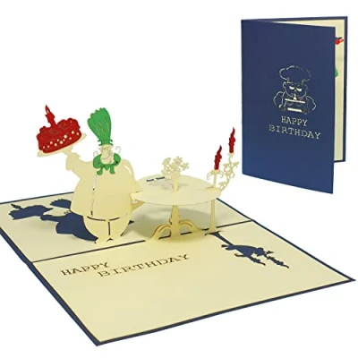 Afbeelding van LINPOPUP® 3D pop up kaart verjaardag, verjaardagskaart met envelop, Happy Birthday, cadeaukaart voor cadeau vrienden, man, vrouw, collega&#039;s, liefhebbers van genoten, kok, N11