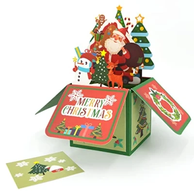 Afbeelding van Fassory 3D Kerstkaart met Envelop, Merry Christmas Pop Up Card, Box Wenskaart (Santa Is Here)