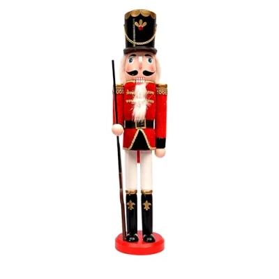 Afbeelding van Ciao Notenkraker kerstsoldaat met bajonet (60 cm) van hout en stof, rood/zwart
