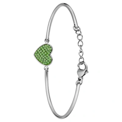 Afbeelding van Lucardi Dames Stalen Armband hart met kristal peridot Staal Zilverkleurig 20 cm