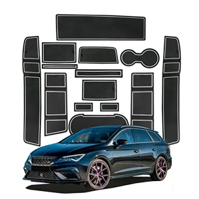 Afbeelding van SHAOHAO set sleufmatten voor Leon Cupra 5F 2017+ bekerhouder mat interieur deurmat
