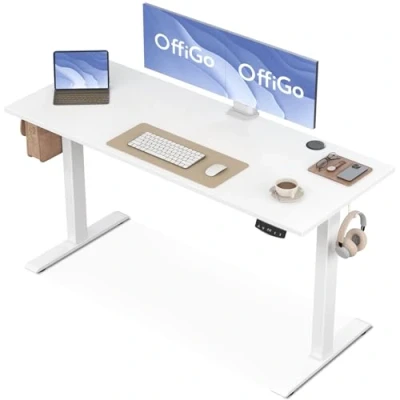 Afbeelding van OffiGo in Hoogte Verstelbaar Bureau, 140 cm Elektrisch Ergonomisch Bureau met Geheugenfunctie, Gaming Modern Computerbureau Voor Thuis, Wit