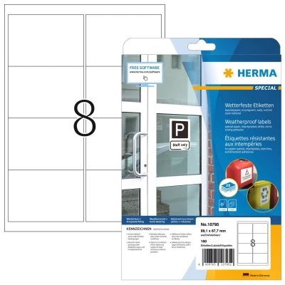 Afbeelding van HERMA 10795 Weerbestendige etiketten A4 99,1x67,7mm Wit 160 stuks