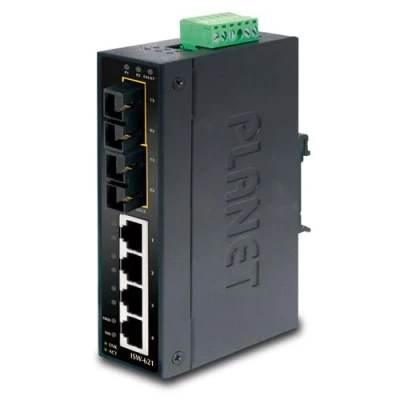 Afbeelding van Planet Industriële Fast Ethernet Switch 4 poorts RJ45 + 2 Gigabit Combo IP30 (4 Havens), Netwerkschakelaar, Zwart