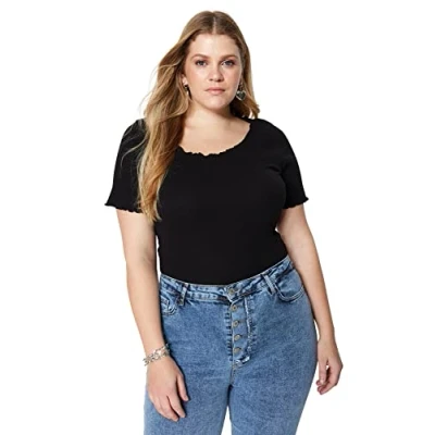 Afbeelding van Trendyol Zwarte Geribbelde Poolkraag Gebreide Blouse In Grote Maten Tbbss23Bf00010