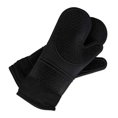Afbeelding van Relaxdays ovenhandschoenen siliconen, hittebestendig, anti slip barbecuehandschoenen, zachte voering, 1 paar, zwart