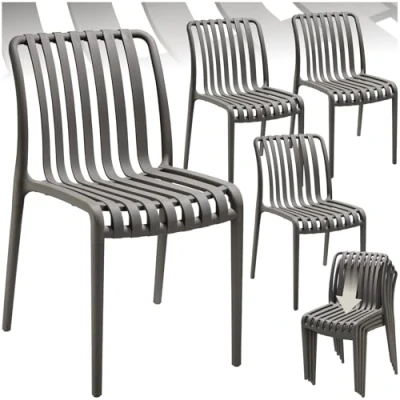 Afbeelding van tectake® Set van 4 Tuinstoelen Alcudia Antraciet Kunststof Stoelen Stapelbaar voor Tuin, Terras of Balkon Weerbestendig en UV bestendig Draagkracht 120kg per Tuinstoel