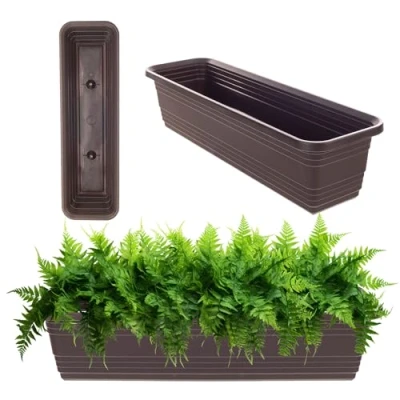 Afbeelding van KADAX Bloembak 60 cm, mokka, balkonpot van weerbestendig kunststof, bloempot voor bloemen, kruiden en planten
