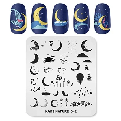 Afbeelding van KADS Nail Template Natuur Stempelen Plaat Maan Vis Afbeelding Art DIY Manicure Tool (NA042)