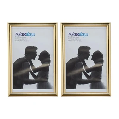 Afbeelding van Relaxdays fotolijst 10x15 cm, set van 2 stuks, passe partout 9x13 staand of hangend, kleine fotokaders, goud
