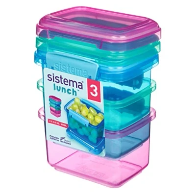 Afbeelding van Sistema Lunch levensmiddelencontainer met contrasterende clips, groen/roze/blauw, 400 ml, 3 stuks