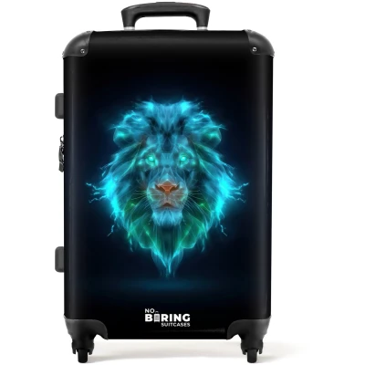 Afbeelding van NoBoringSuitcases.com® Kinderkoffer jongen Kindertrolley jongens Lichtgevende leeuw Koffer kind groot Rolkoffer lichtgewicht Reiskoffer met 4 wielen Grote trolley XL 20 kg bagage
