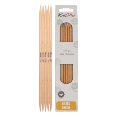 Afbeelding van KnitPro Basix dubbelpuntige naalden van 20 cm x 5 mm, Berk