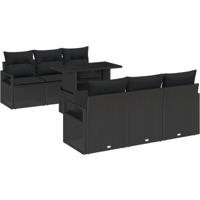 Afbeelding van vidaXL 7 Delige Tuin Sofa Set met Kussens Zwart Poly Rattan