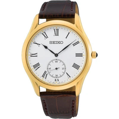Afbeelding van Seiko SRK050P1 Horloge staal leder goudkleurig bruin 39 mm