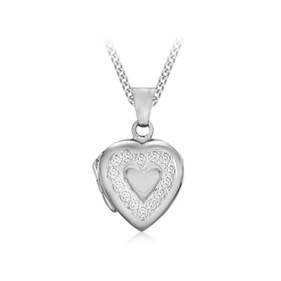 Afbeelding van Tuscany Silver zilveren dames Sterling zilver Rhodium vergulde zirkonia 16 x 25 mm contour hart Locket Hanger 1,1 Panza Curb ketting van lengte 46 cm/18 inch