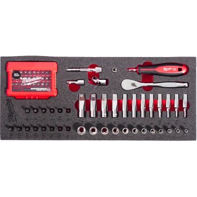 Afbeelding van MILWAUKEE 4932499293 doppenset met ratel in 1/4&quot; foam inlay 76 delig