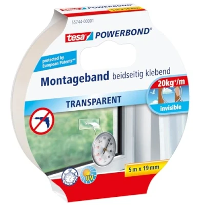 Afbeelding van Tesa 55744 00001 02 Powerbond TRANSPARENT, 5m x 19mm, transparant