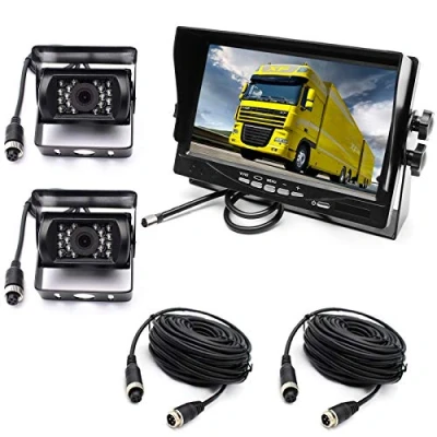 Afbeelding van Achteruitrijcamera Kit, 4 Pin 2x Waterdichte 18LEDs Nachtzicht Reverse met 15M Luchtvaart Kabel +12 24V 7 &quot;TFT LCD Auto Monitor voor Grote Truck/Bus/RV/Trailer/Tractor/Camper