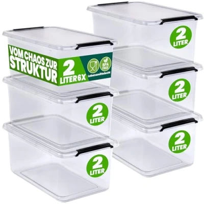 Afbeelding van DEUBA Opbergbox Set van 6 2l BPA Vrij Stapelbaar 19,5x15x11,5cm