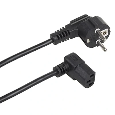 Afbeelding van Maclean Kabel netkabel 3 polig beschermingscontact naar netstekker 90 graden haaks Zwart (1,5 meter)
